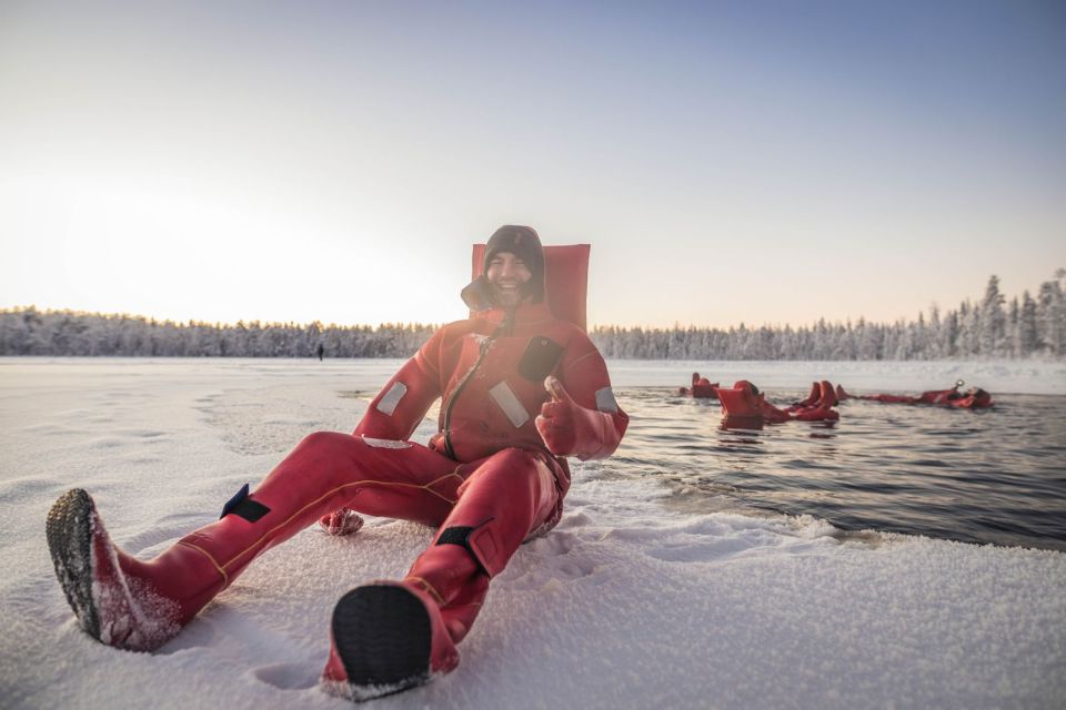 Daytime Ice Floating Rovaniemi, Frozen Lake Experience - The Open Fire Stop: Hot Drinks and Cookies Make It Feel Complete