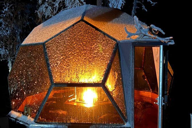 PRIVATE Glass Igloo Dinner Under Northern Lights - Aurora hunting from a frozen lake: what the snow scooter part really adds
